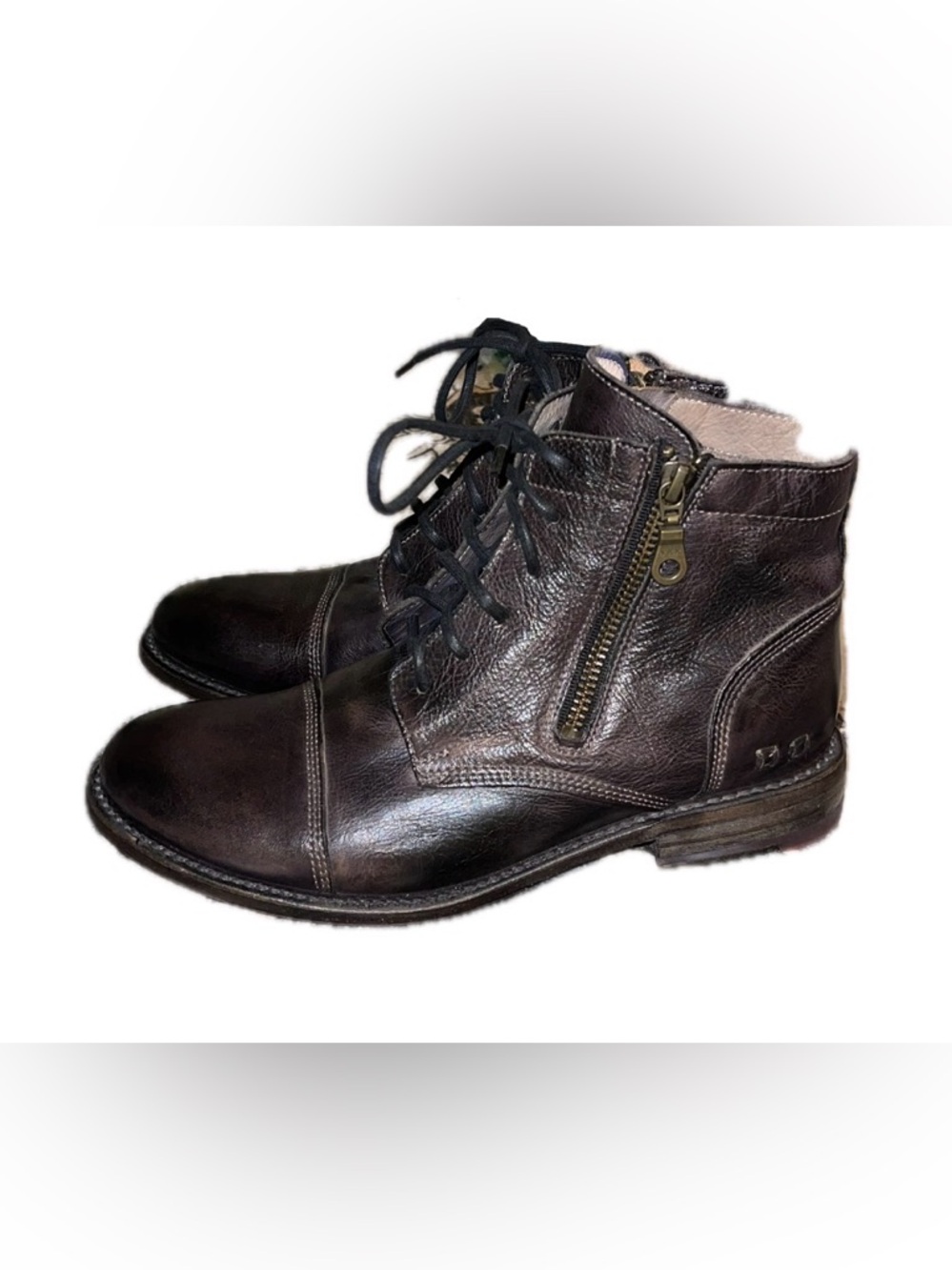 Bed Stu Dark Brown Leather Lace-Up Ankle Boots with Side Zip